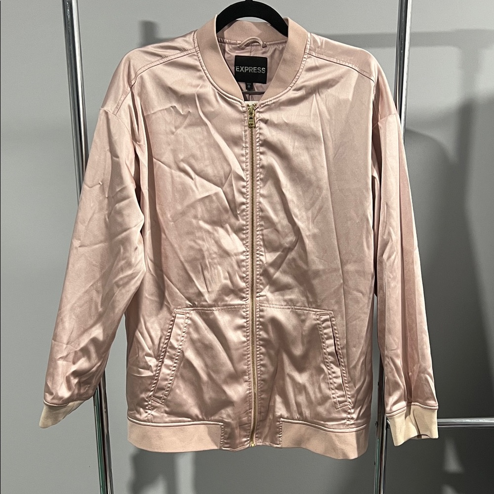 Express Women's Light Pink Satin Bomber Jacket